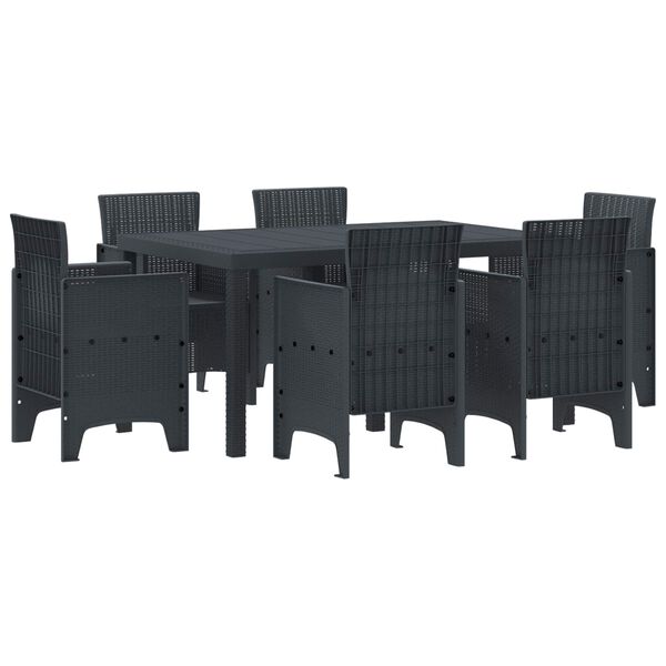vidaXL Conjunto de Comedor de Jard&iacute;n 7 pcs Antracita Ratan Polt