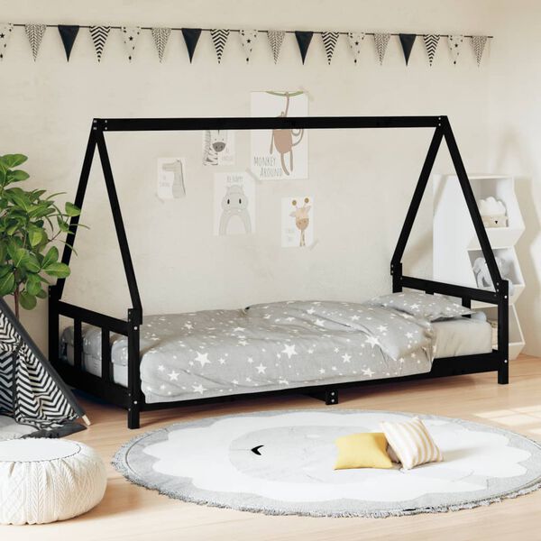 vidaXL Estructura de cama para ni&ntilde;os madera de pino negro 90x200 cm