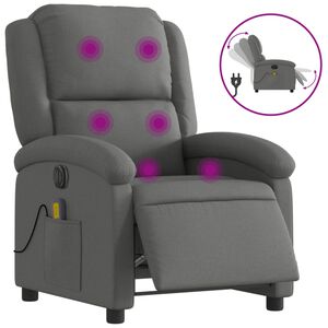 vidaXL Sill&oacute;n reclinable de masaje el&eacute;ctrico tela gris oscuro