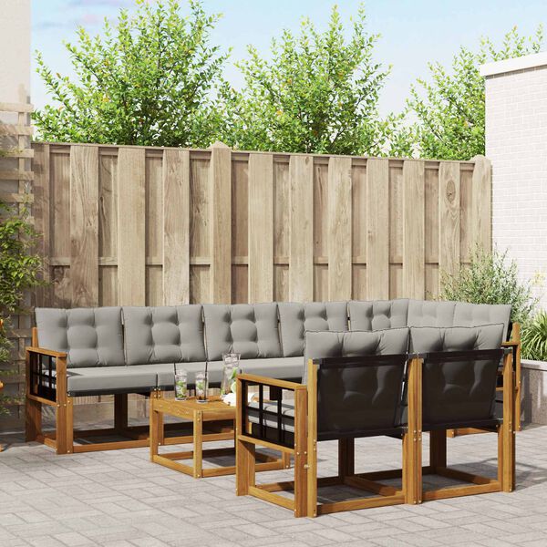 vidaXL Conjunto de sof&aacute;s de exterior 9 pcs Gris Natural y Claro