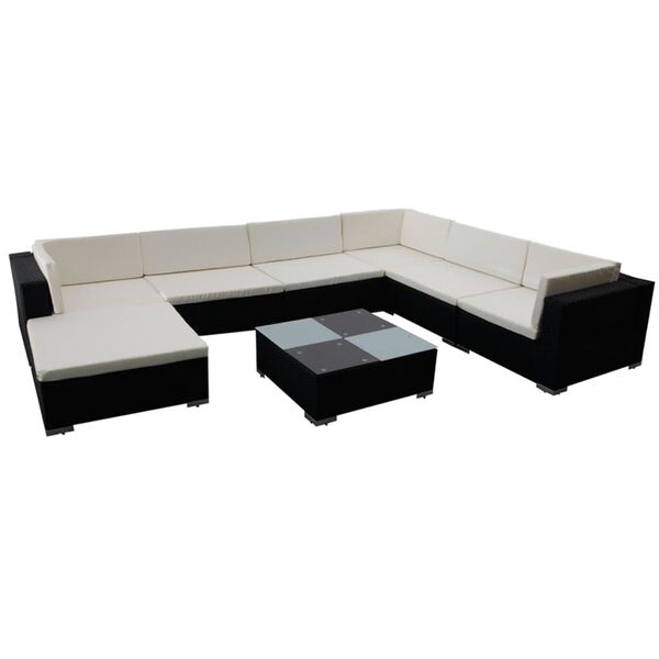 vidaXL Set muebles de jard&iacute;n 8 piezas y cojines rat&aacute;n sint&eacute;tico negro