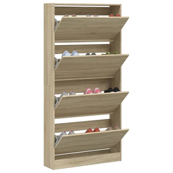 vidaXL Mueble zapatero 4 cajones abatibles roble Sonoma 80x21x163,5 cm