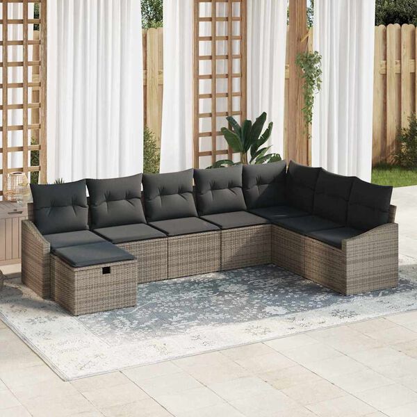 vidaXL Conjunto de sofá de jardín 8 pcs Gris 55 x 62 x 69 cm Poliratán
