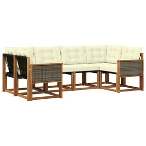 vidaXL Conjunto de sof&aacute;s de exterior con coj&iacute;n 6 pcs Natural y Crema