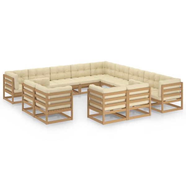 vidaXL Set de muebles de jard&iacute;n 13 pzs cojines madera pino marr&oacute;n miel