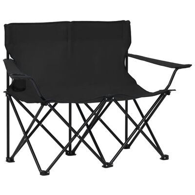 vidaXL Silla de camping plegable de 2 plazas acero y tela negro