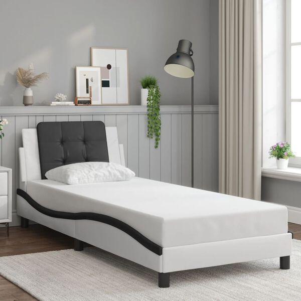 vidaXL Estructura de cama sin colch&oacute;n Zadar cuero sint&eacute;tico blanco y negro