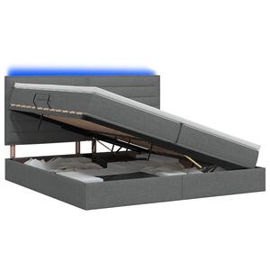 vidaXL Cama de almacenamiento LED con colch&oacute;n Gris oscuro 200 x 200 cm