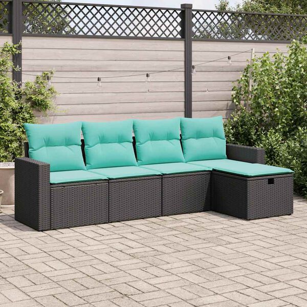 vidaXL Set de muebles de jard&iacute;n 5 pzas y cojines rat&aacute;n sint&eacute;tico negro