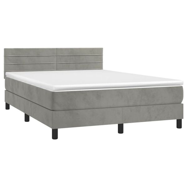 vidaXL Cama box spring con colch&oacute;n terciopelo gris claro 140x200 cm