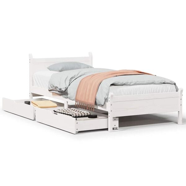 vidaXL Estructura de cama sin colch&oacute;n madera maciza blanca 90x190 cm