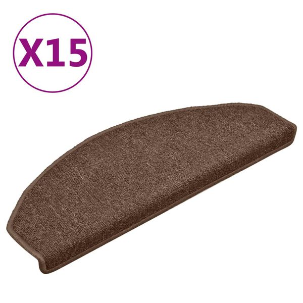 vidaXL Felpudos para escaleras 15 unidades 65x24x4 cm Marr&oacute;n Semicircular Grande