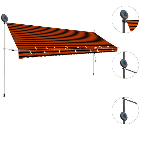 vidaXL Toldo manual retr&aacute;ctil con LED naranja y marr&oacute;n 400 cm