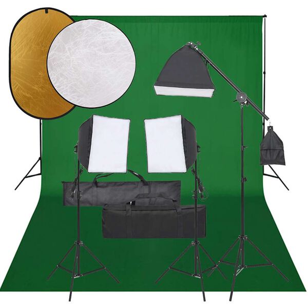 vidaXL Kit de estudio fotográfico con set de luces, fondo y reflector