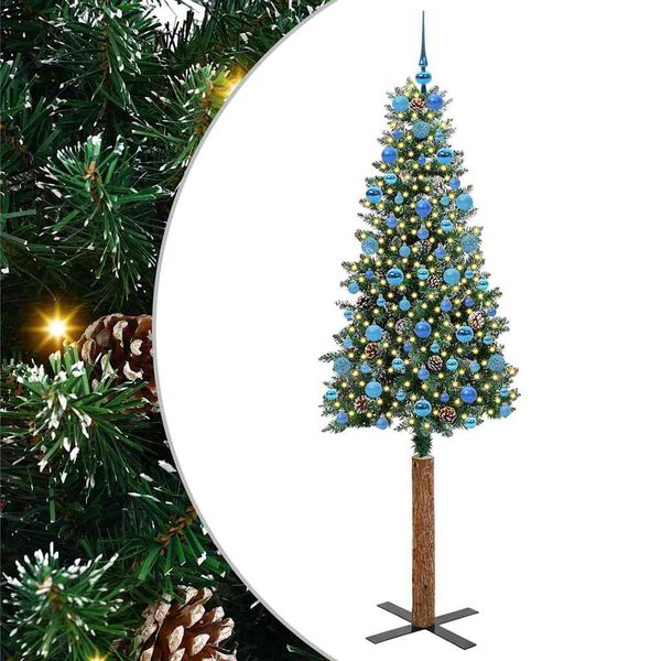 vidaXL Árbol de Navidad Delgado con 300 LED con soporte Verde y 210 cm