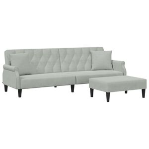 vidaXL Sof&aacute; cama 2 plazas con almohadas taburete terciopelo gris claro