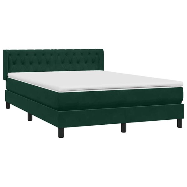 vidaXL Cama box spring con colch&oacute;n terciopelo verde oscuro 140x210 cm