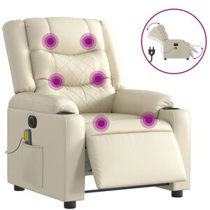 vidaXL Sillón de masaje reclinable eléctrico cuero sintético crema