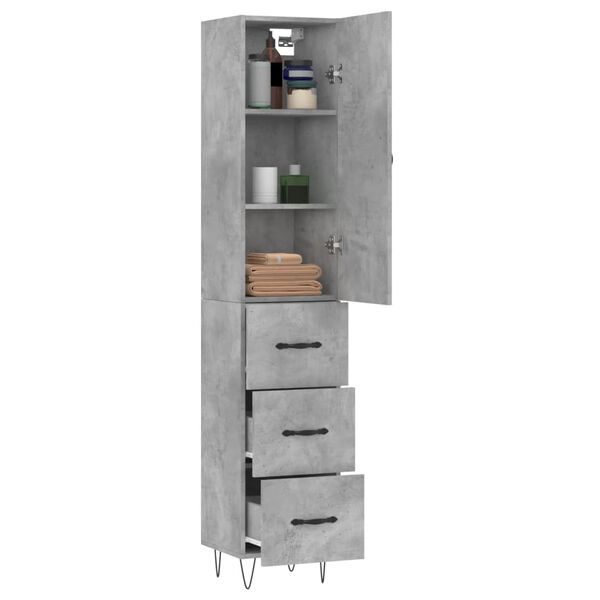 vidaXL Aparador de madera contrachapada gris hormig&oacute;n 34,5x34x180 cm