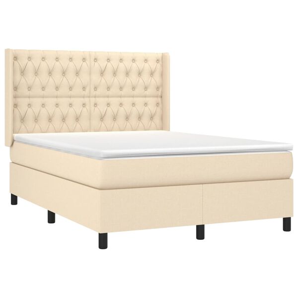 vidaXL Cama box spring colch&oacute;n y luces LED tela crema 140x190 cm