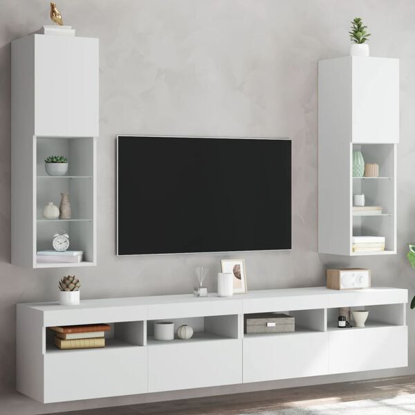 vidaXL Muebles de TV con luces LED 2 uds blanco 30,5x30x102 cm