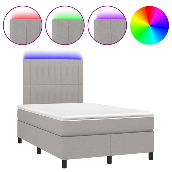 vidaXL Cama box spring con colch&oacute;n tela y LED gris claro 120x200 cm