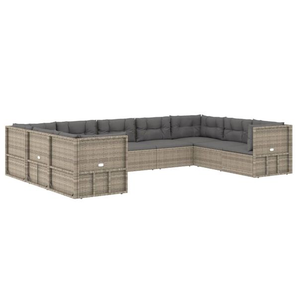 vidaXL Set de muebles de jardín 9 pzas y cojines ratán sintético gris