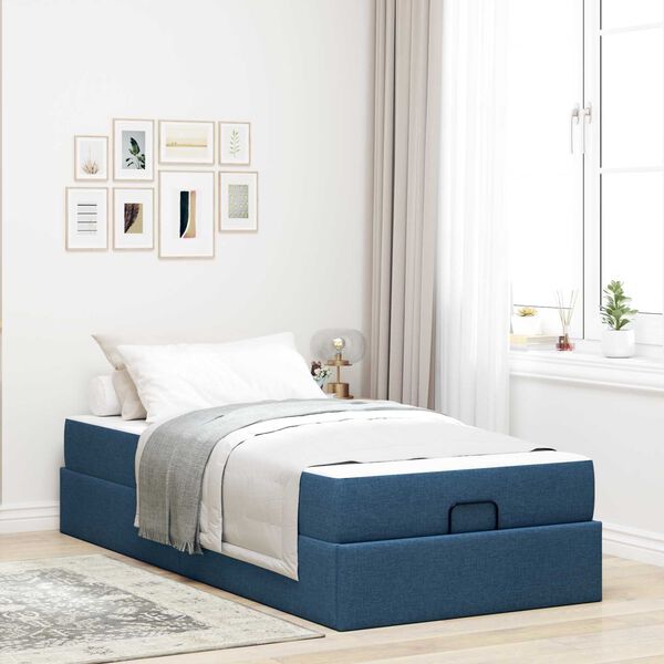vidaXL Estructura de cama con colch&oacute;n con colch&oacute;n 2 pcs Azul tela