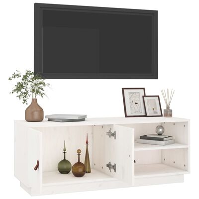 vidaXL Mueble de TV de madera maciza de pino blanco 105x34x40 cm