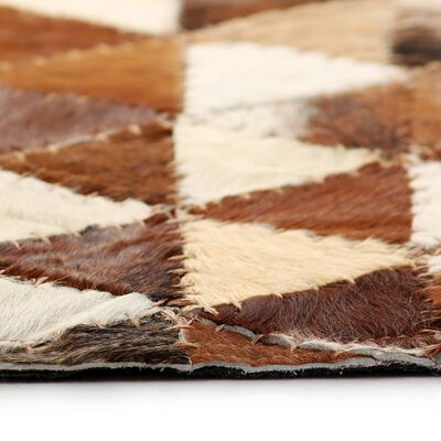 vidaXL Alfombra de retazos de cuero 120x170cm triángulos marrón/blanco