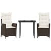 vidaXL Set comedor de jard&iacute;n 3 piezas y cojines rat&aacute;n sint&eacute;tico marr&oacute;n