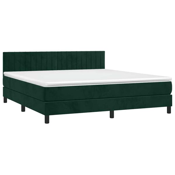 vidaXL Cama box spring colch&oacute;n y LED terciopelo verde oscuro 160x200cm