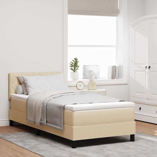 vidaXL Cama tipo Box Spring con colch&oacute;n Crema 100 x 200 cm tela