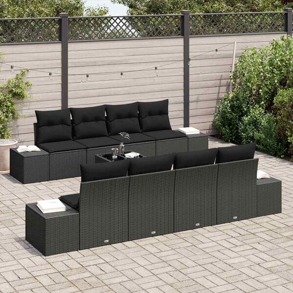 vidaXL Conjunto de sof&aacute; de jard&iacute;n Manual 7 pcs Negro rat&aacute;n sint&eacute;tico