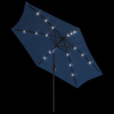 vidaXL Sombrilla de jardín con luces LED palo acero azul celeste 300cm