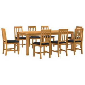 vidaXL Conjunto de comedor 9 uds. Negro Madera de Roble S&oacute;lido