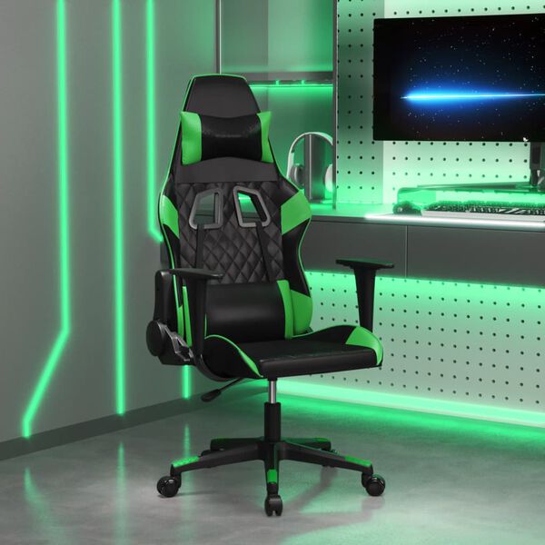 vidaXL Silla gaming de masaje cuero sint&eacute;tico negro y verde