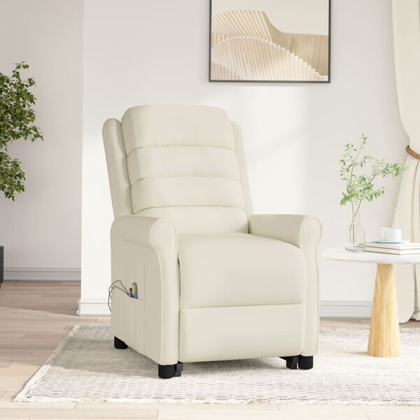 vidaXL Sill&oacute;n de masaje elevable cuero sint&eacute;tico crema