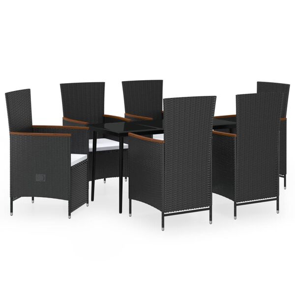 vidaXL Juego de comedor de jardín 7 piezas con cojines negro