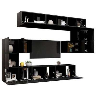 vidaXL Set de muebles de salón TV 10 piezas madera ingeniería negro