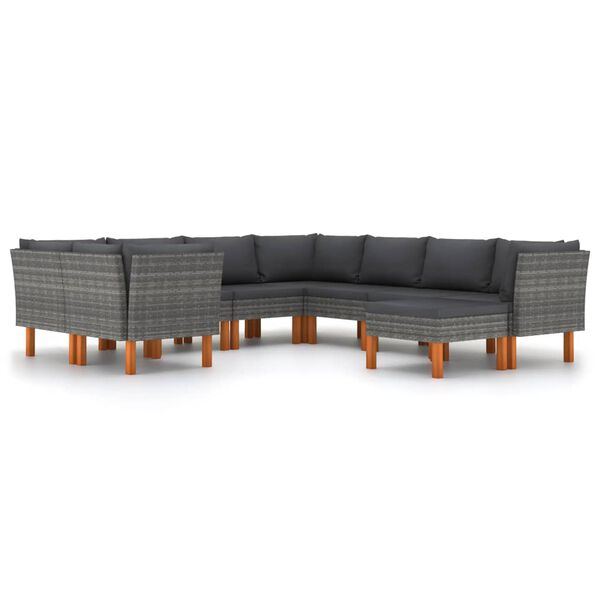 vidaXL Set de muebles de jard&iacute;n 9 pzas y cojines rat&aacute;n sint&eacute;tico gris