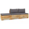 vidaXL Juego muebles de jard&iacute;n 3 piezas y cojines madera maciza teca