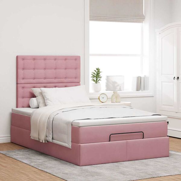 vidaXL Estructura de cama otomana colchones terciopelo rosa 120x200cm