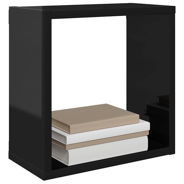 vidaXL Estantes cubo de pared 4 unidades negro brillo 30x15x30 cm