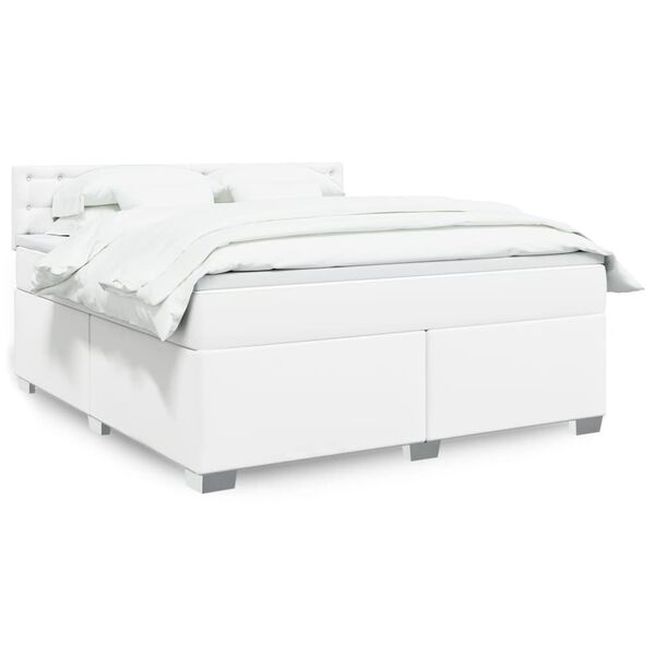 vidaXL Cama box spring con colch&oacute;n cuero sint&eacute;tico blanco 180x200 cm