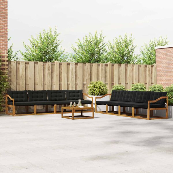 vidaXL Conjunto de sof&aacute;s de exterior con coj&iacute;n 9 pcs Natural y negro