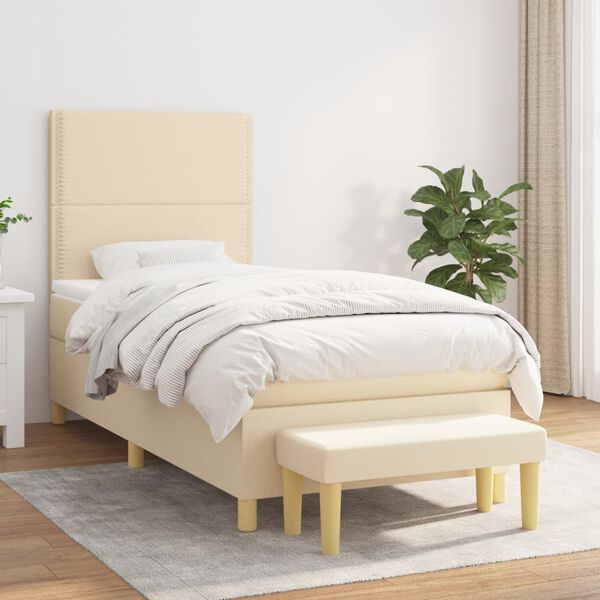 vidaXL Cama box spring con colch&oacute;n tela color crema 90x200 cm