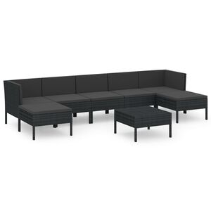 vidaXL Set de muebles de jard&iacute;n 8 pzas y cojines rat&aacute;n sint&eacute;tico negro