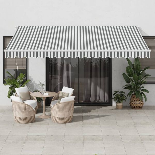 vidaXL Toldo retr&aacute;ctil manual luz LED antracita y blanco 450x350 cm
