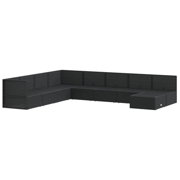 vidaXL Set de muebles de jard&iacute;n 9 pzas y cojines rat&aacute;n sint&eacute;tico negro
